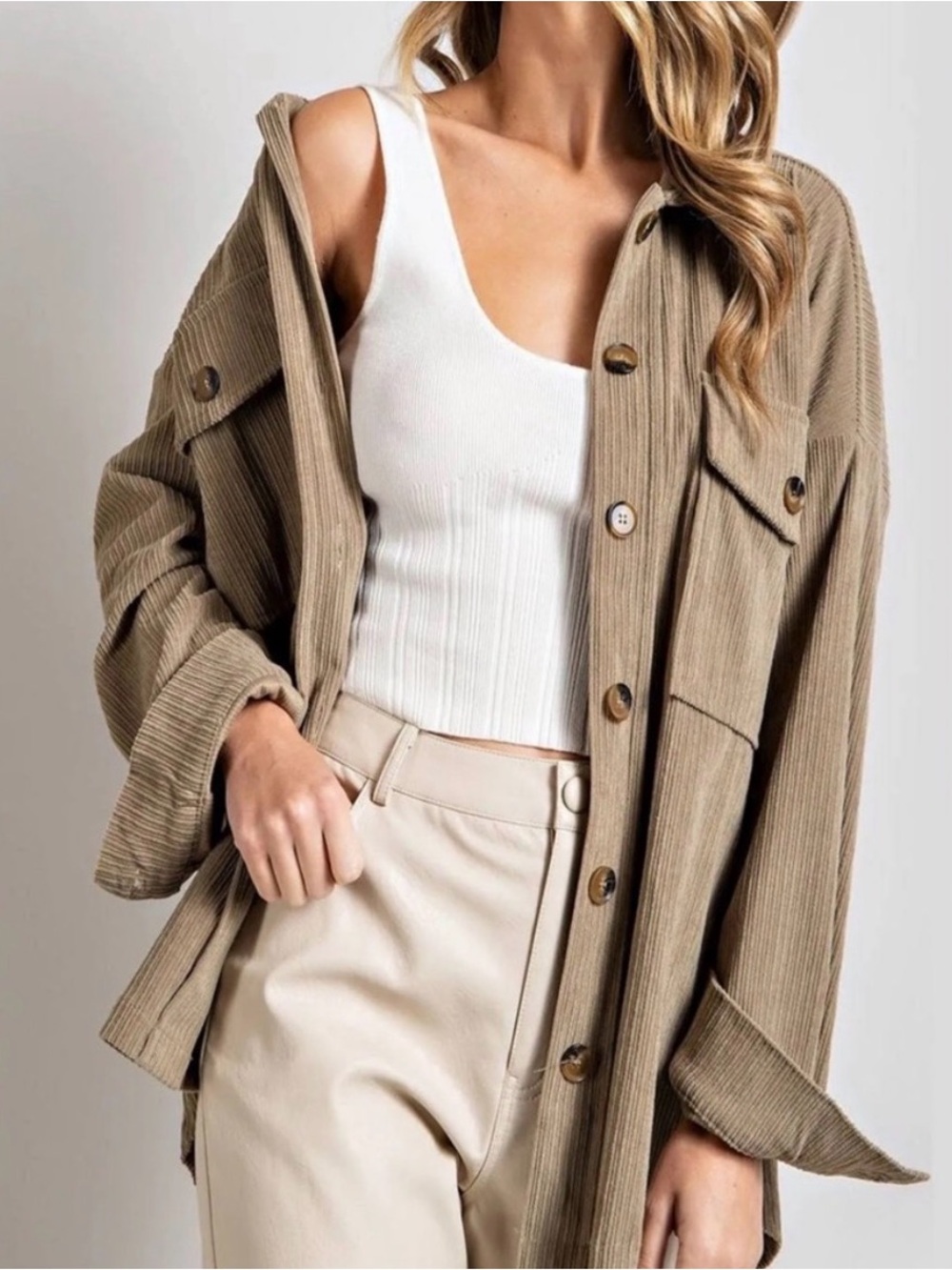 Anthropologie Taupe Corduroy Utility Shacket